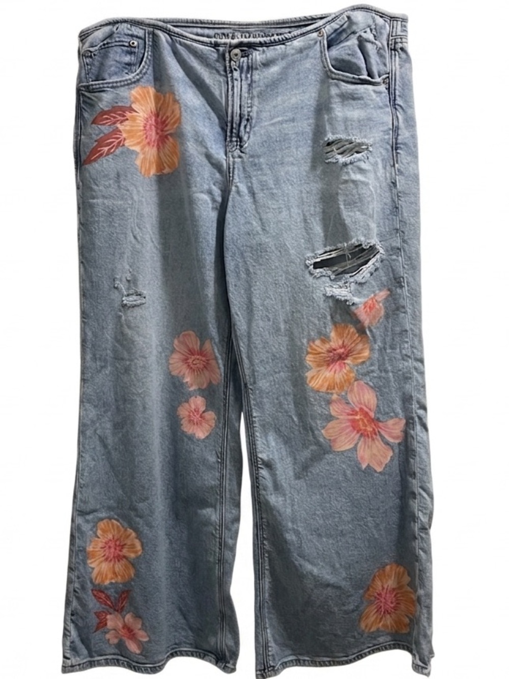 American Eagle AE Super Low-Rise Baggy Flare Floral Jean Size 18 - Picture 1 of 12